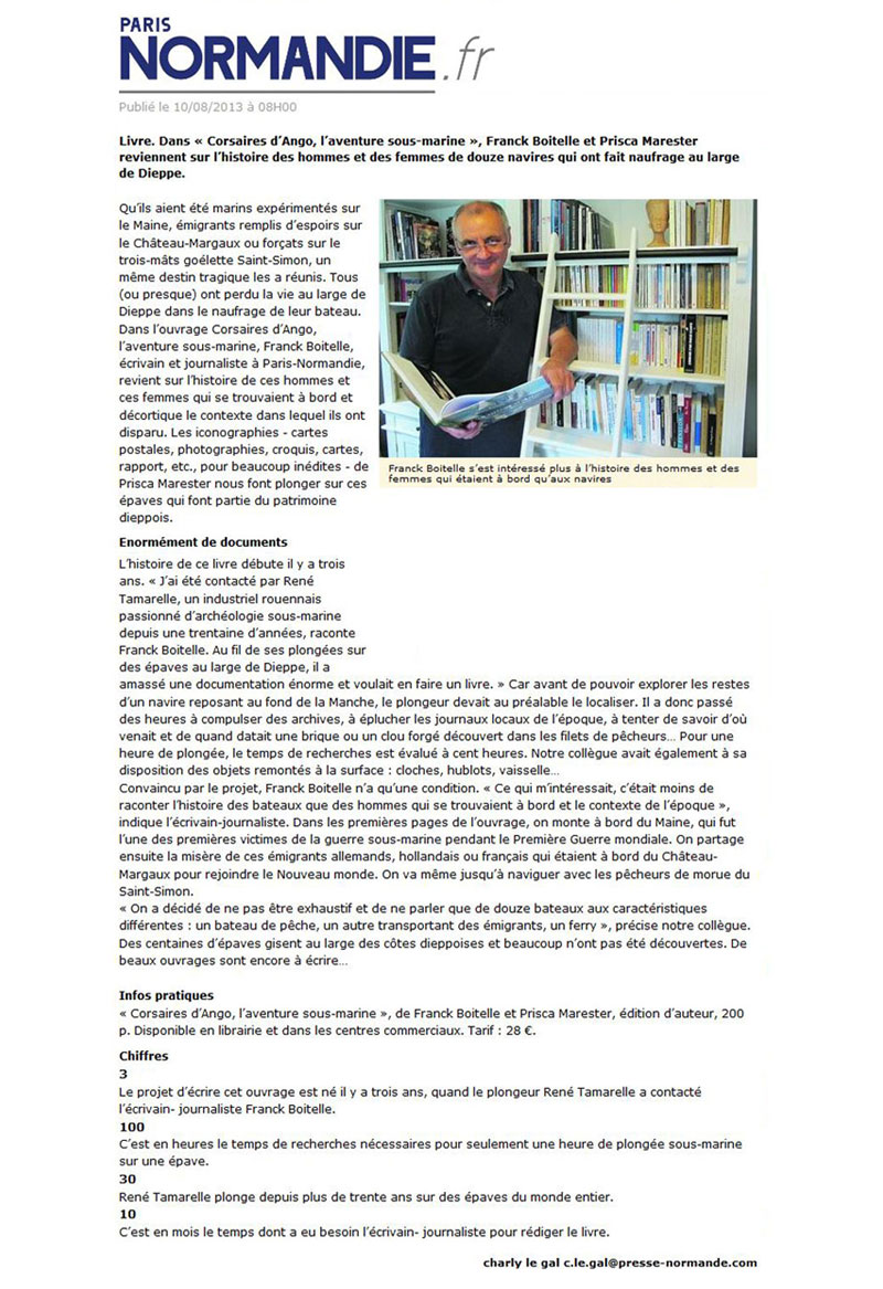 "Corsaires d'Ango - L'aventure sous-marine" - Le livre