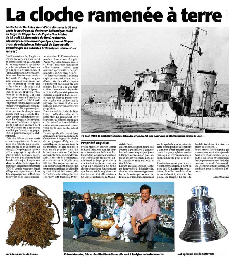 Article de presse : La cloche ramenée à terre