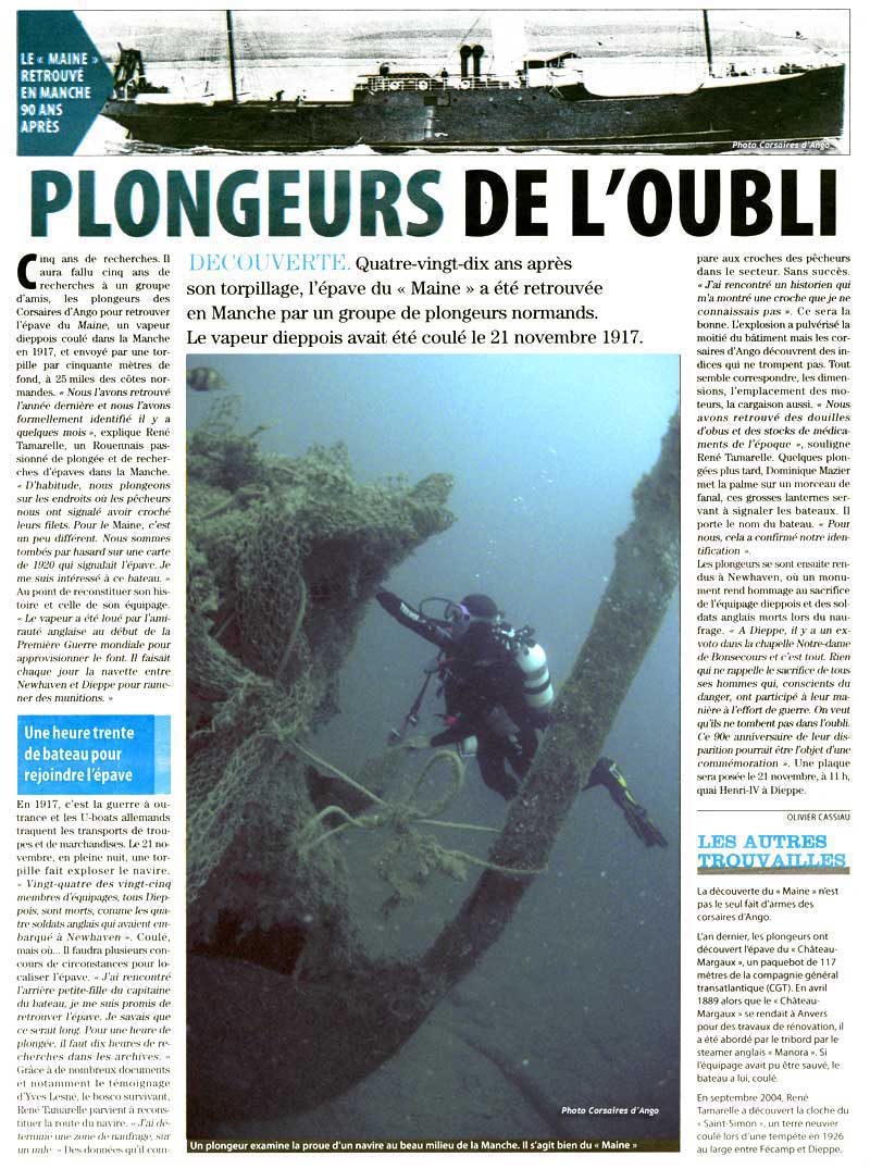 Article de presse : Plongeurs de l'oubli