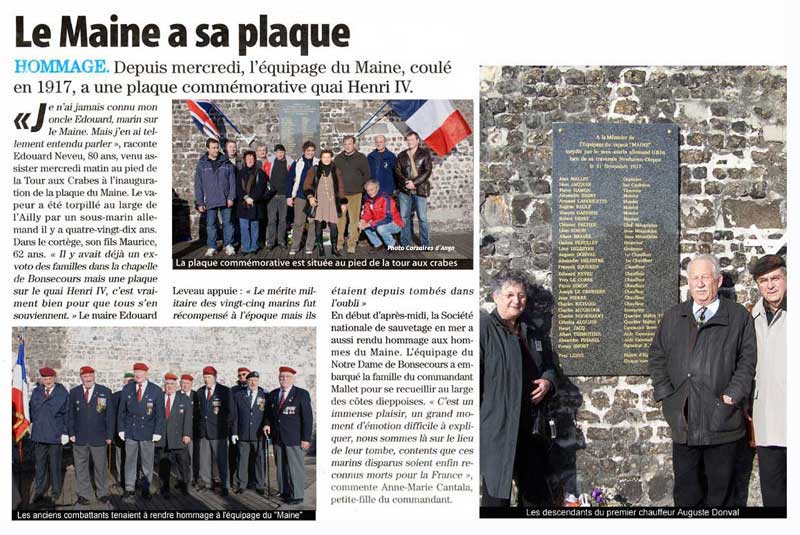 Article de presse : Le Maine a sa plaque