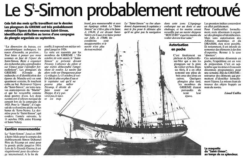 Article de presse : Le Saint-Simon probablement retrouvé