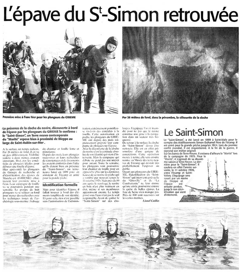 Article de presse : L'épave du Saint-Simon retrouvée