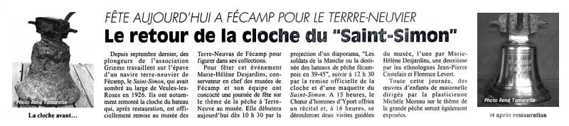 Article de presse : Le retour de la cloche du Saint-Simon