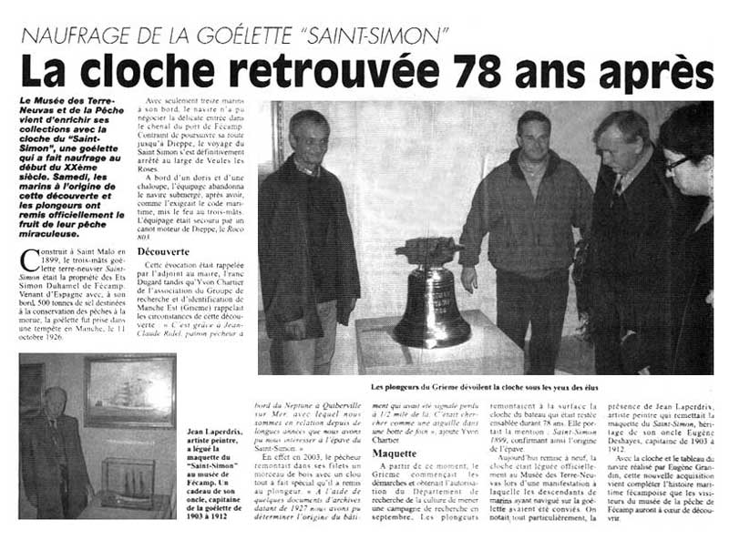 Article de presse : La cloche retrouvée 78 ans après