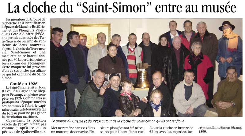 Article de presse : La cloche du Saint-Simon entre au musée